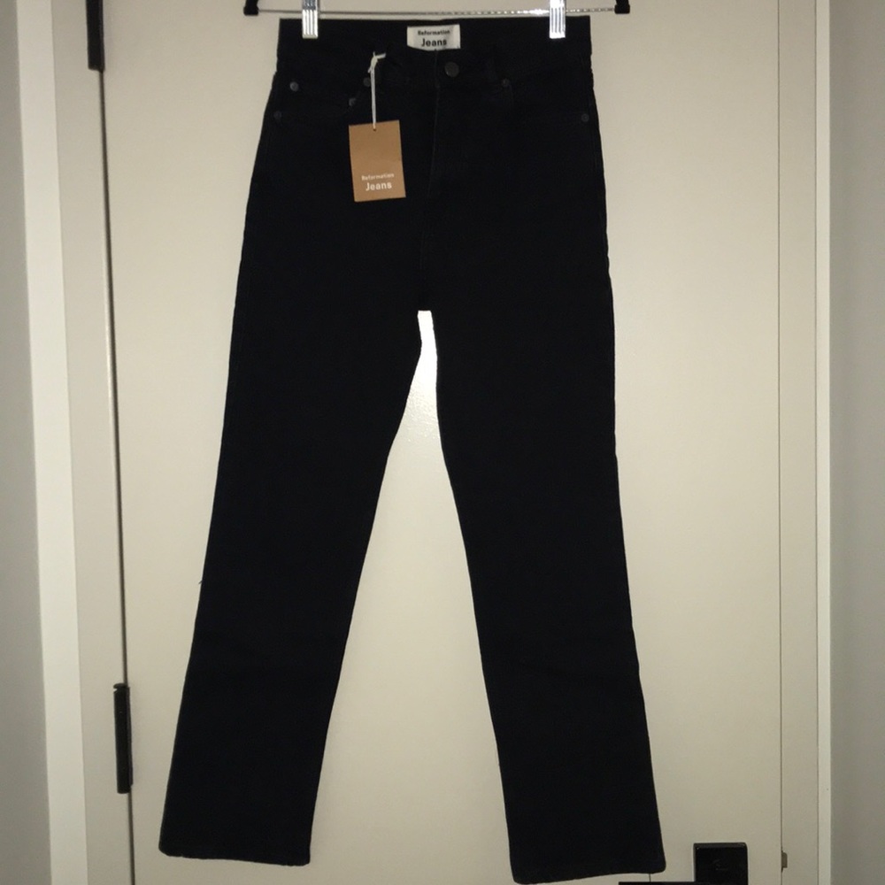Reformation Straight Crop Black Jeans